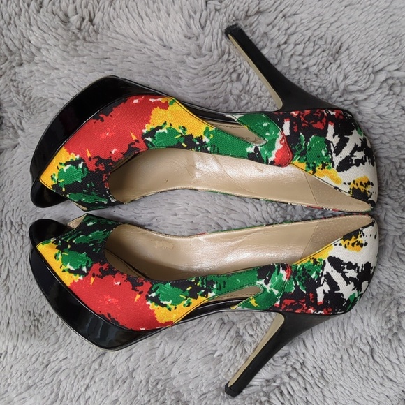 Marc Fisher Open Toe Platform Heels, Red Black Green Yellow White, Size 9.5 M - Picture 2 of 15